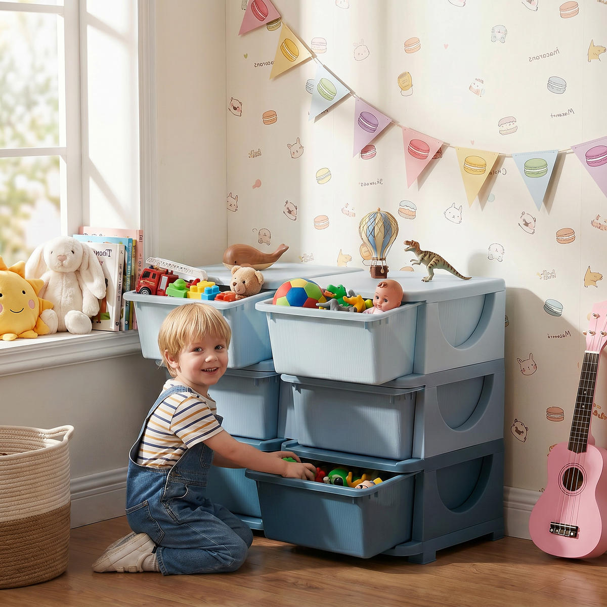SPIELZEUGKISTE DE-09537 3 Schubladen mit Sitzfläche Blau - Blau, Kunststoff (37/75cm) - ComfortXL