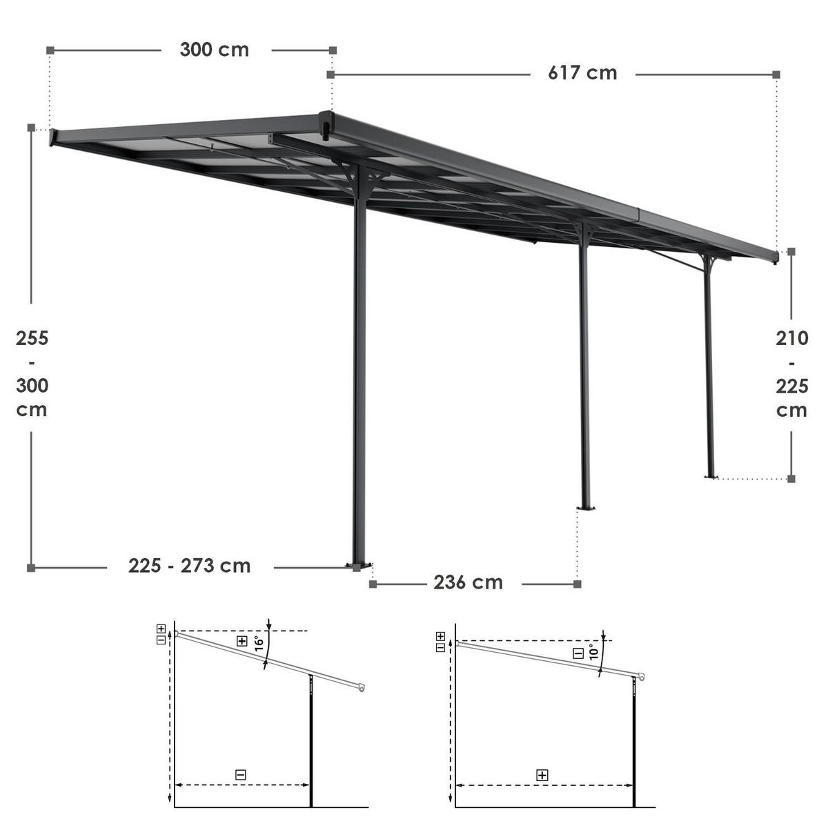TERRASSENDACH Borneo Aluminium 6x3m dunkelgrau - Dunkelgrau, Metall (617/300/300cm) - Juskys