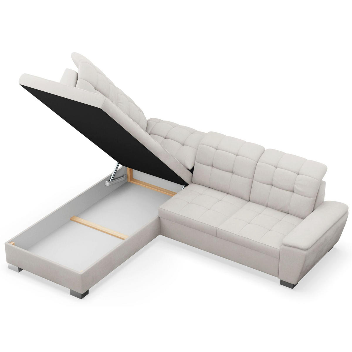 ECKSOFA Jamaal Creme linksseitig - Creme/Schwarz, Textil (258/212cm) - Selsey