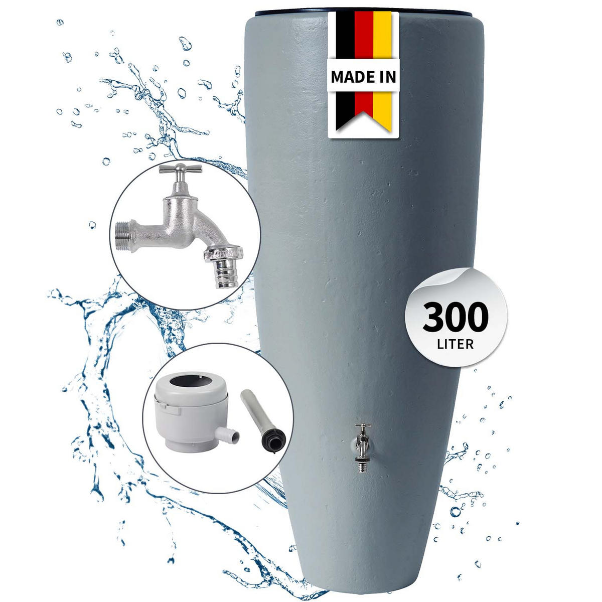 2IN1 Regentonnen Komplett-Set 300 L zinkgrau - Hellgrau, Kunststoff (62/145/62cm) - GARANTIA