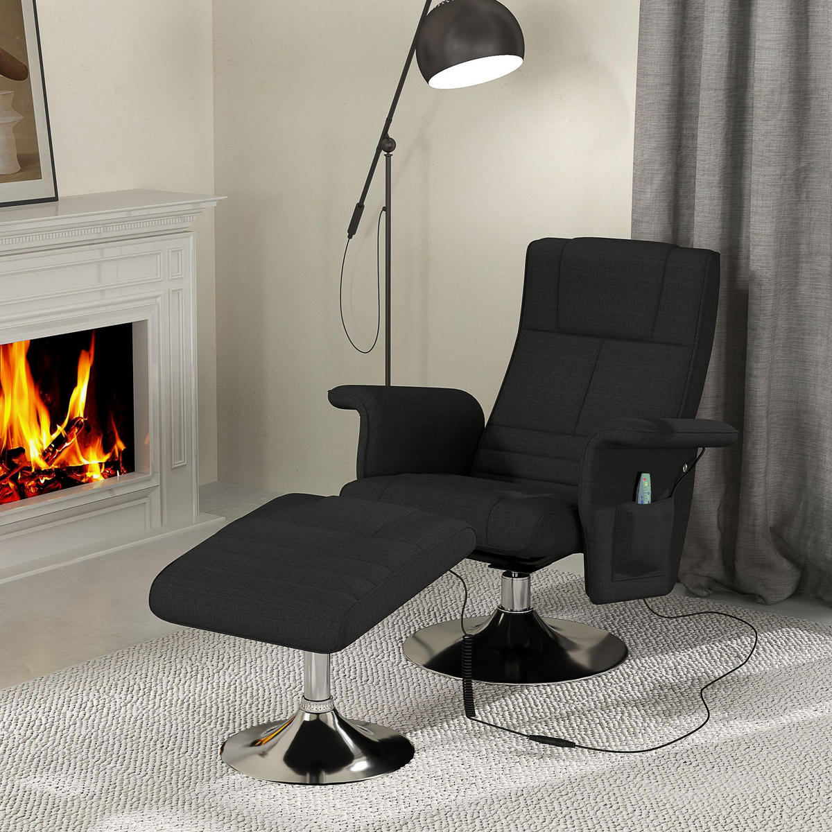 MASSAGESESSEL mit Fußhocker, elektrischer Relaxsessel mit Liegefunktion Schwarz - Schwarz, Textil/Metall (95/88/78cm) - HOMCOM