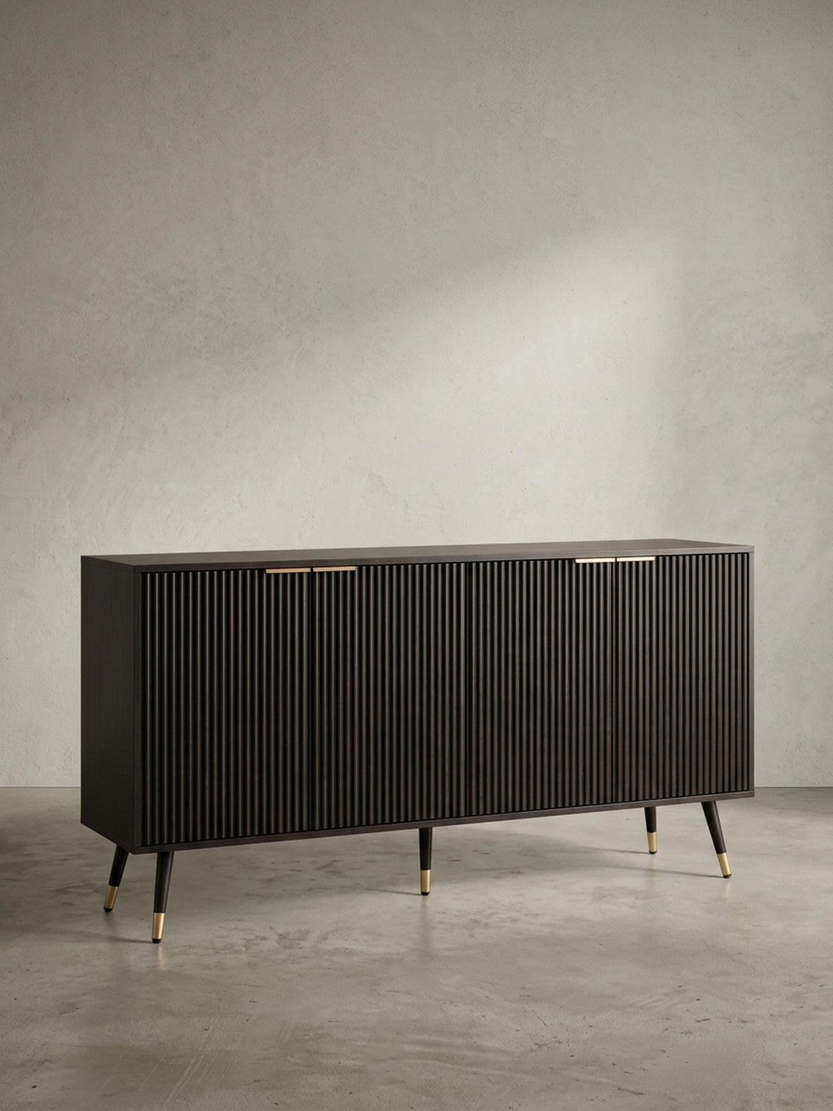 SIDEBOARD – Schwarz/Eiche-Dekor, 150x81x39 cm, mit Türen, Metallbeine - Goldfarben/Schwarz, Holzwerkstoff/Metall (150/81/39cm) - KADIMA DESIGN