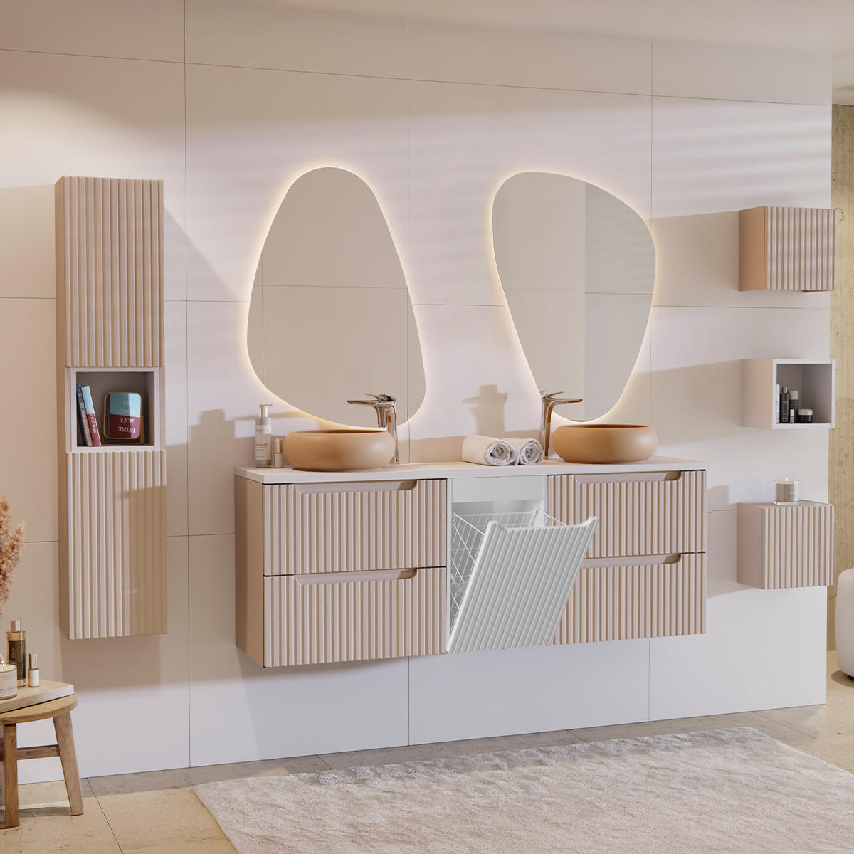 DOPPELWASCHTISCH 160.4cm Riva Kaschmir - Beige, Holzwerkstoff (160.4/59/40cm) - Petits-meubles