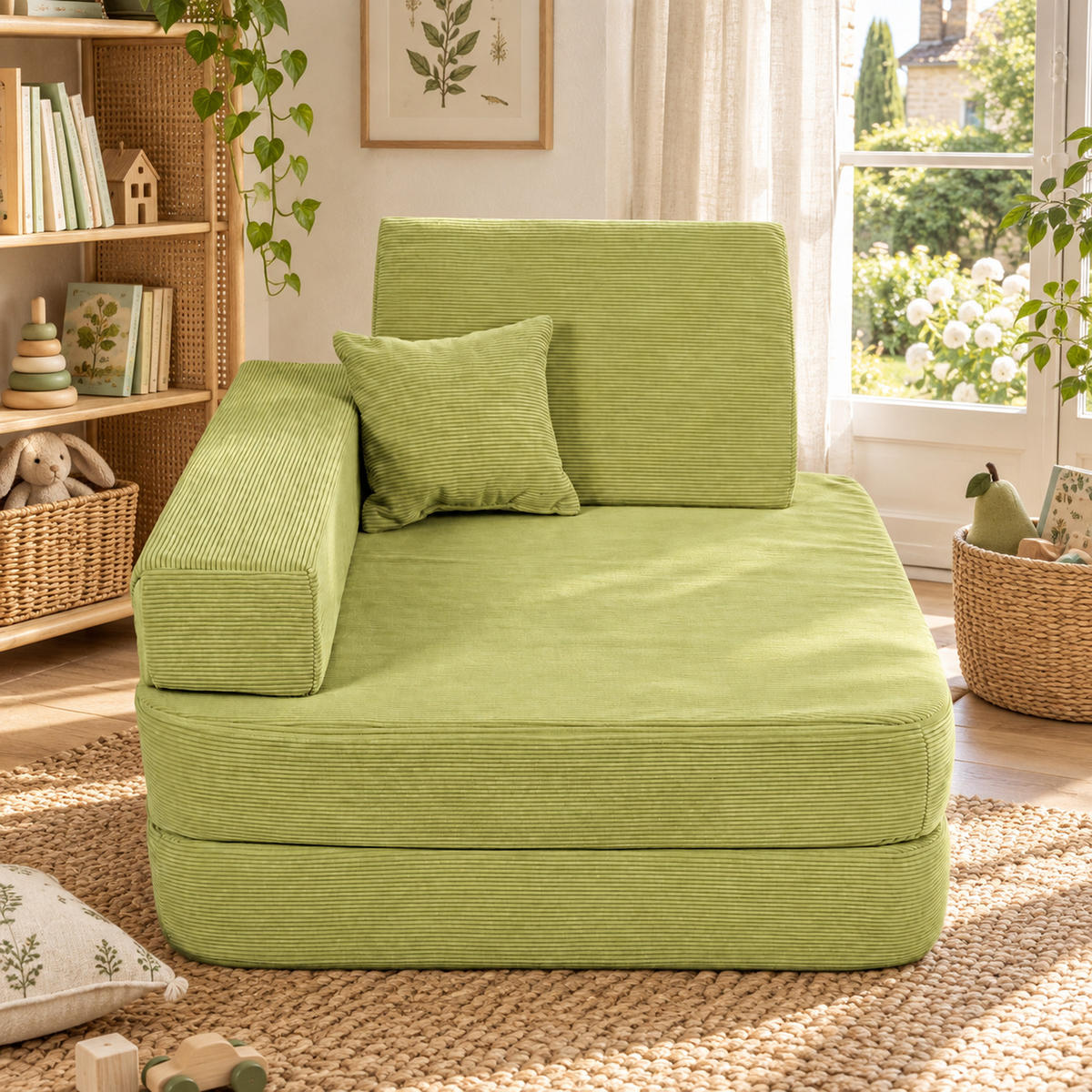 KINDERSESSEL 5 in 1 ausklappbar Cordsamt Limette - Limette, Textil (80/24/80cm) - AngeLove