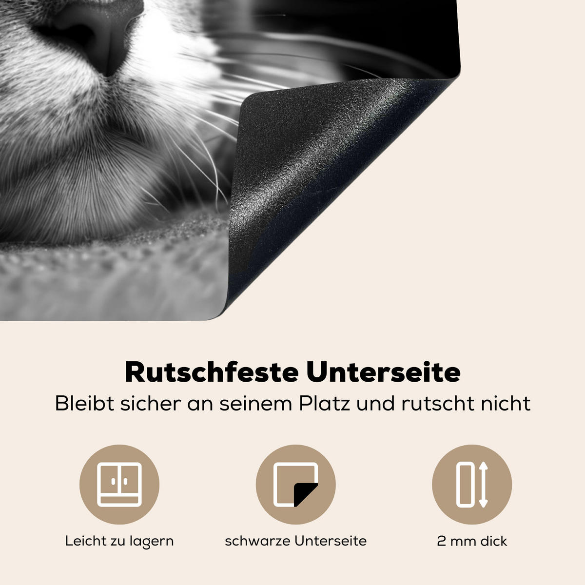 HERDABDECKPLATTE Katze - Grau - Tiere - Katze Induktionsmatte 77x59 cm - Grau, Kunststoff (77/59/0.2cm) - MuchoWow