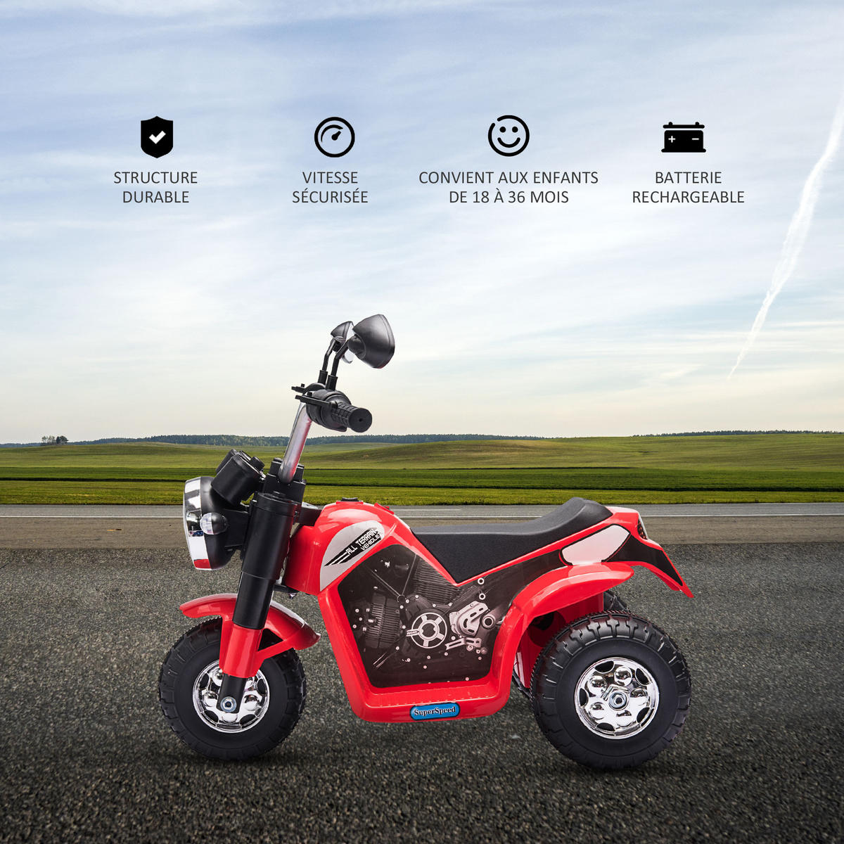 ELEKTRO-MOTORRAD DE-12997 3 Räder Rot/Schwarz - Rot, Kunststoff (72/57/56cm) - ComfortXL