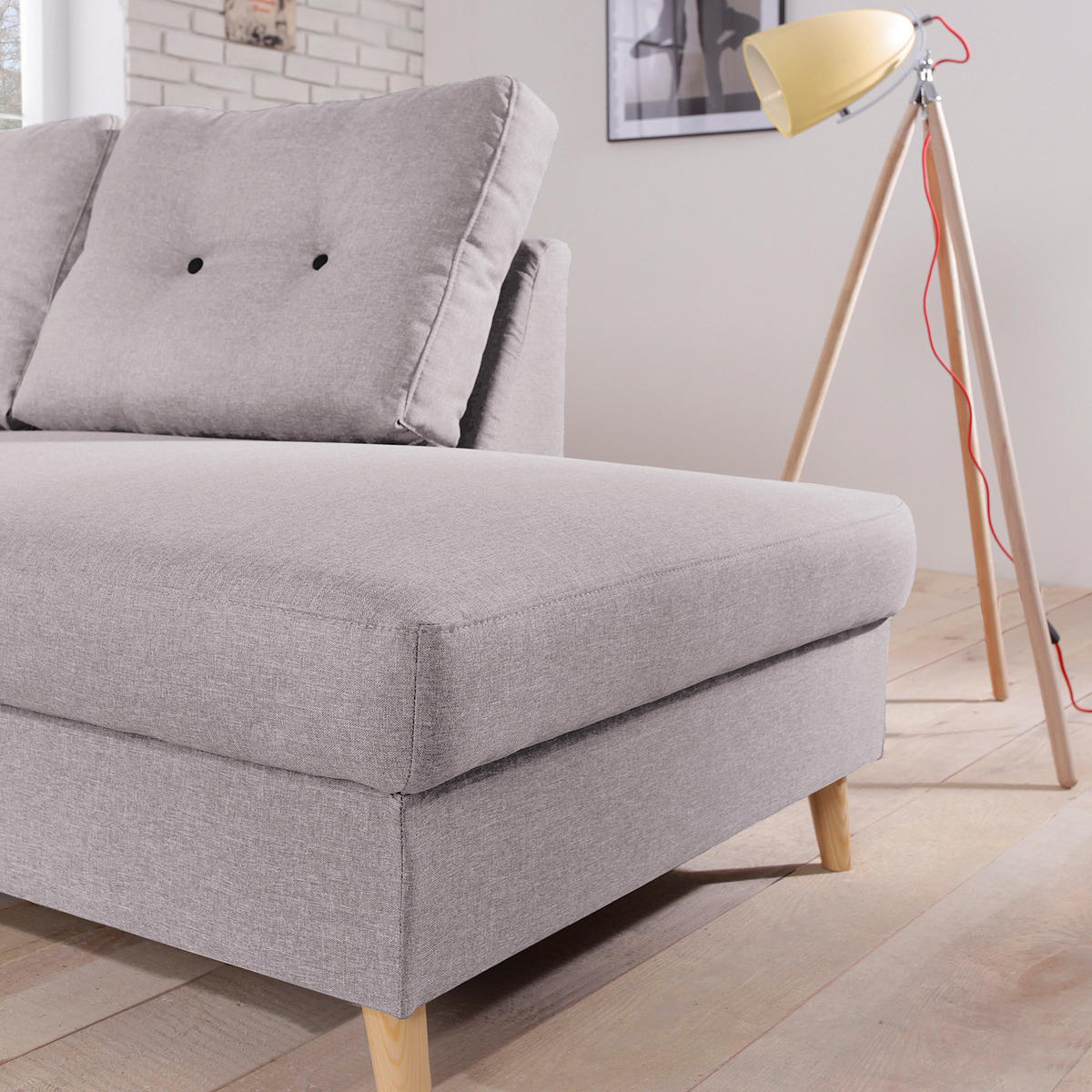 ECKSOFA mit Ottomane - Webstoff - Hellbraun/Hellrosa, Holz/Textil (230/200cm) - home24