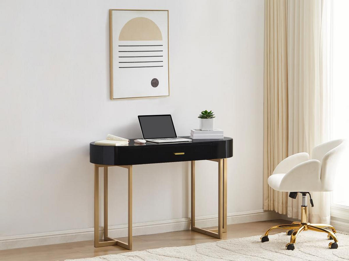 KONSOLENSCHREIBTISCH mit 1 Schublade - MDF lackiert & Metall - Schwarz & Goldfarben - TORELI - Schwarz, Holz (120/45/76cm) - Pascal Morabito