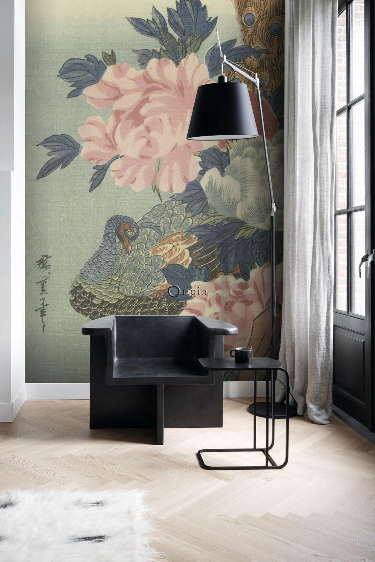 FOTOTAPETE Pfau und Pfingstrosen 200 x 300 cm - Pink, Papier (200/300cm) - Origin Wallcoverings