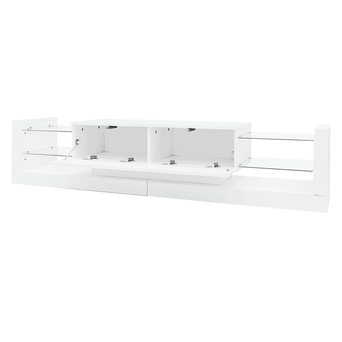 TV-SCHRANK 181/38/38 cm weiß Spanplatte mit LED-Beleuchtung und zwei klappbaren Schubladen - Weiß, Holzwerkstoff (181/38/38cm) - OKWISH