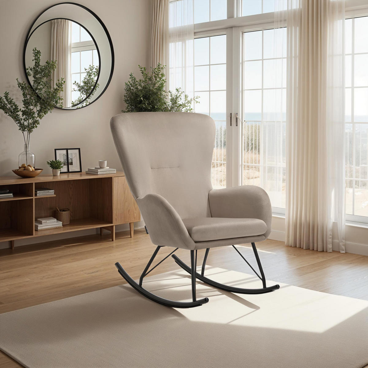 SCHAUKELSTUHL Swing,70 x 93 x 100 cm, Belastbarkeit 120 kg,schwarz/taupe - Taupe/Schwarz, Kunststoff (70/100/93cm) - tectake