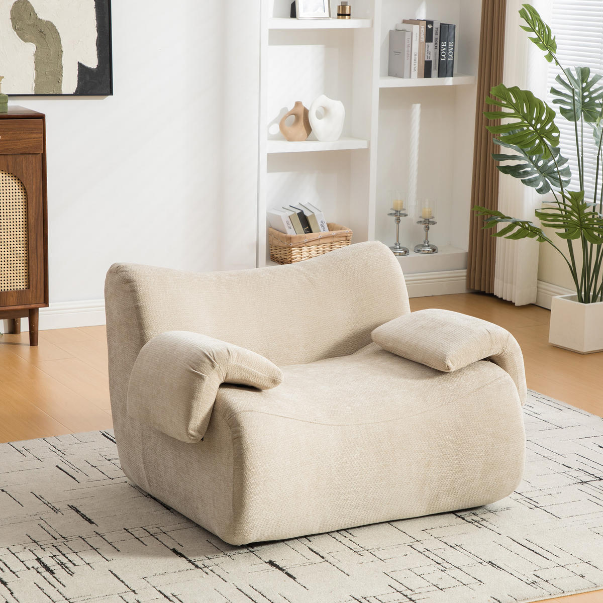 SESSEL DE-35120 mit Chenille-Bezug Hellkhaki - Sandfarben, Textil (92.5/73.5/120cm) - ComfortXL