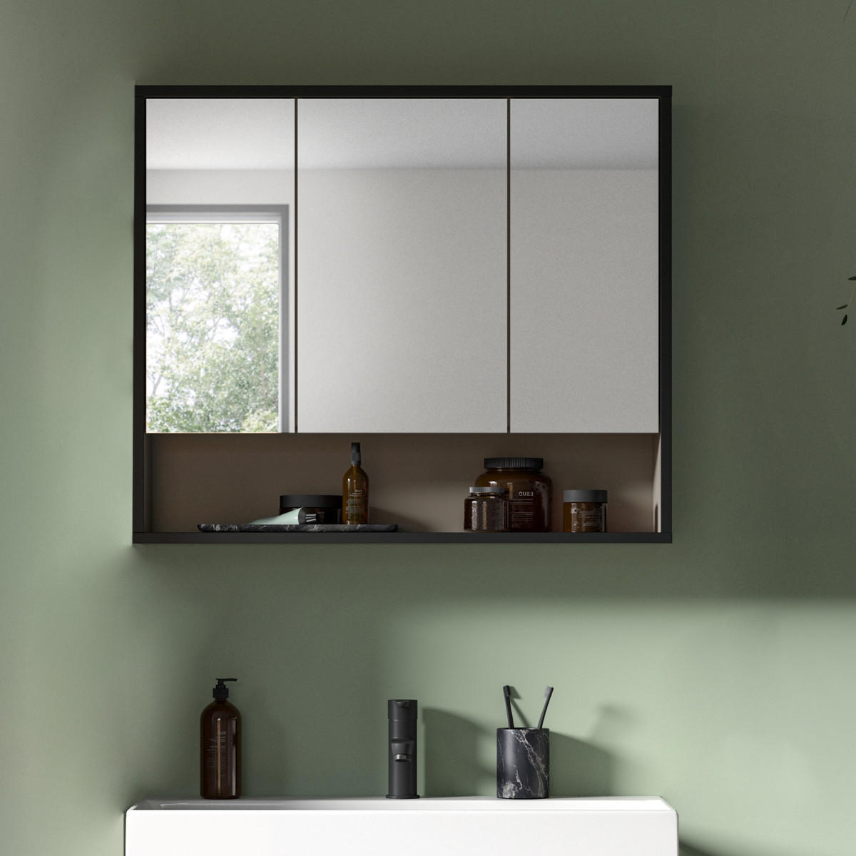 HÄNGESCHRANK mit 3 Spiegeltüren und 1 Nische Kaschmir 19/68/80 cm - Beige, Holzwerkstoff (19/68/44.5cm) - Calicosy