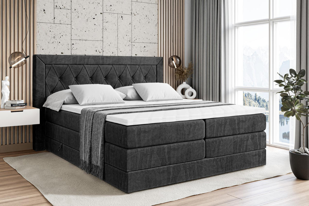 BOXSPRINGBETT NOEL KING - 200 x 200 - H3/H4 - Schwarz - Schwarz, Holzwerkstoff (200/200cm) - ALTDECOR