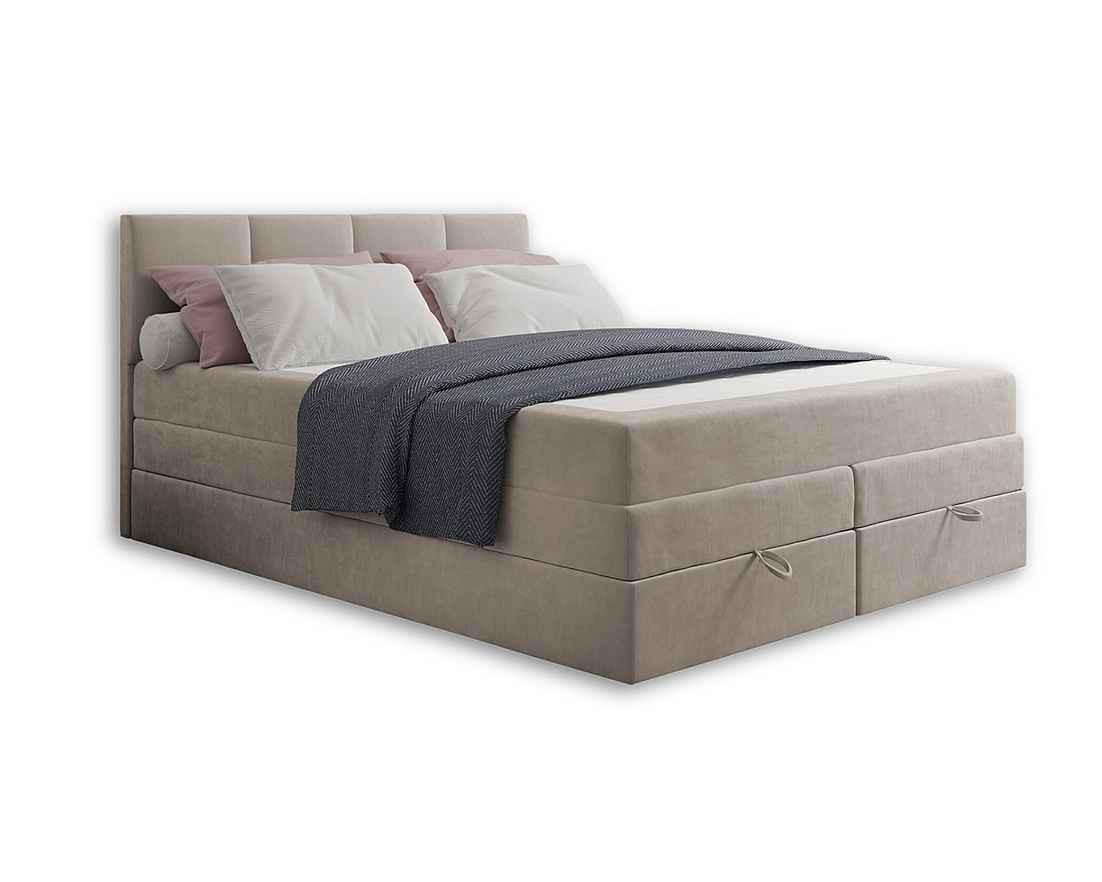 BOXBETT PRADO 140/200 in Velours Beige - Beige, Holz/Holzwerkstoff (140/200cm) - Deine Möbel 24