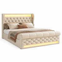 BETT mit LED und Stauraum 140x200 cm Samt Beige - Beige, Metall (140/200cm) - Meubliv