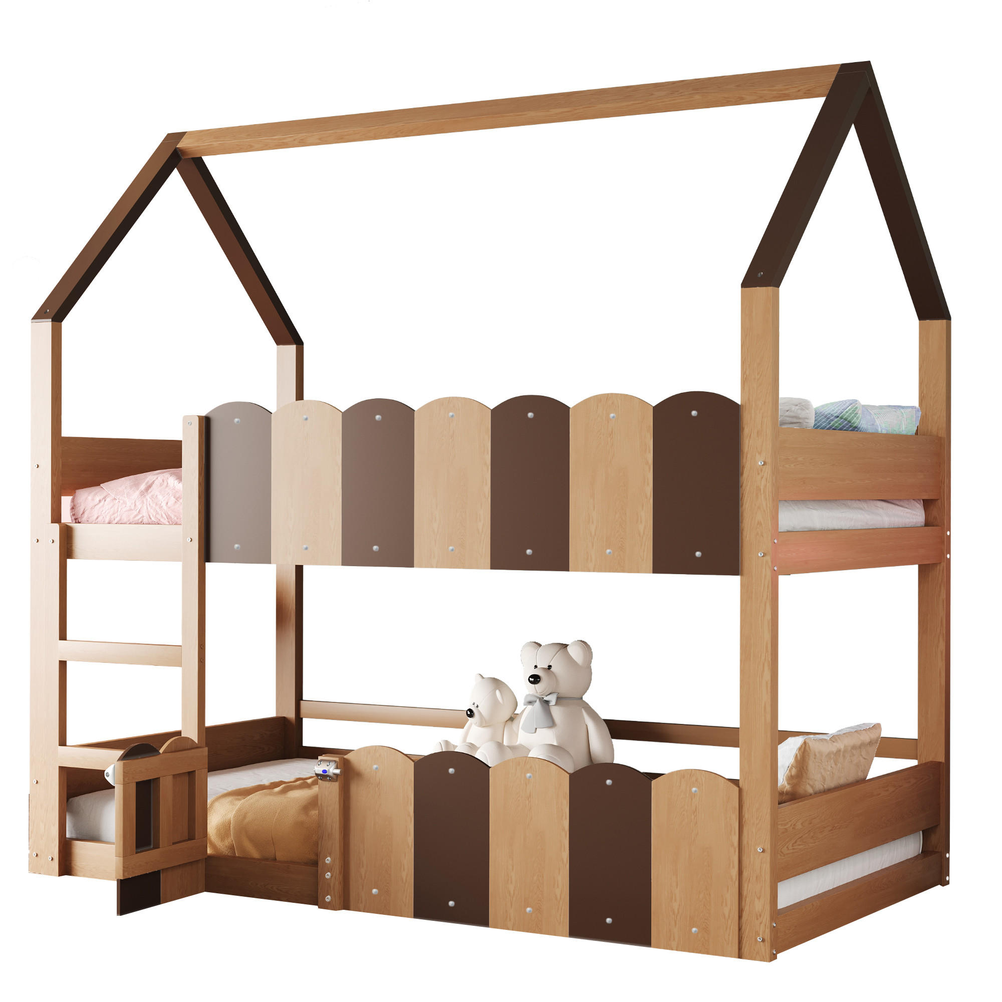 ETAGENBETT 90/200 cm multifunktional Hausdesign Holzfarbe mit erhöhten Sicherheitsgeländern - Naturfarben, Holz (90/200cm) - OKWISH