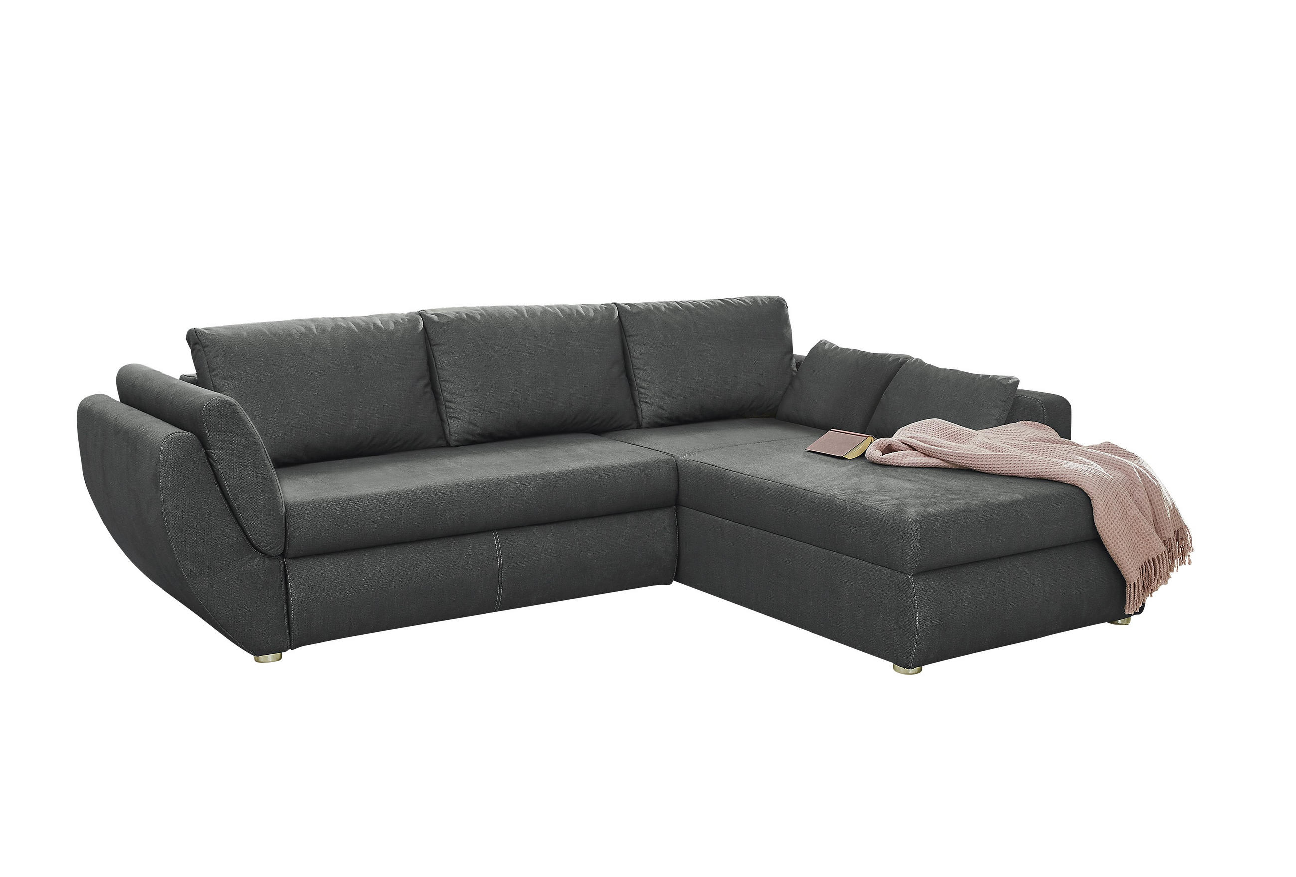 ECKSOFA mit Schlaffunktion und Bettkasten, seitenverkehrt montierbar B272/T200/H88 cm, Liegefläche 128x224 cm, Mikrofaser Dunkelgrau / 15228 - Chromfarben/Dunkelgrau, Kunststoff/Textil (272/200cm) - luma-home