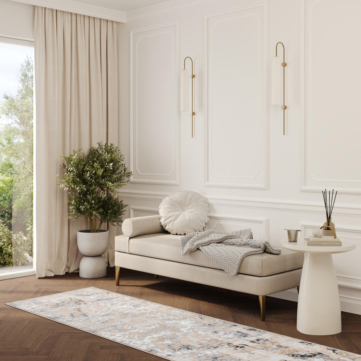 LÄUFER Crystal Hellgrau Marmor Optik 80/500 cm - Hellgrau, Textil (80/500cm) - Tapiso