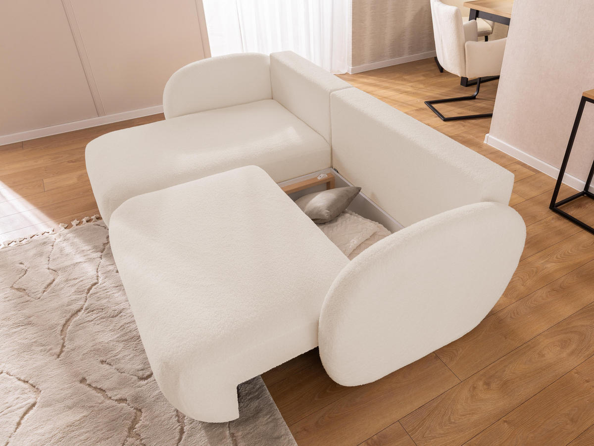 ECKSOFA Candy mit Schlaffunktion Hellbeige Bouclé-Stoff - Ottomane links - Beige/Schwarz, Holz/Kunststoff (230/146cm) - S-Style Möbel