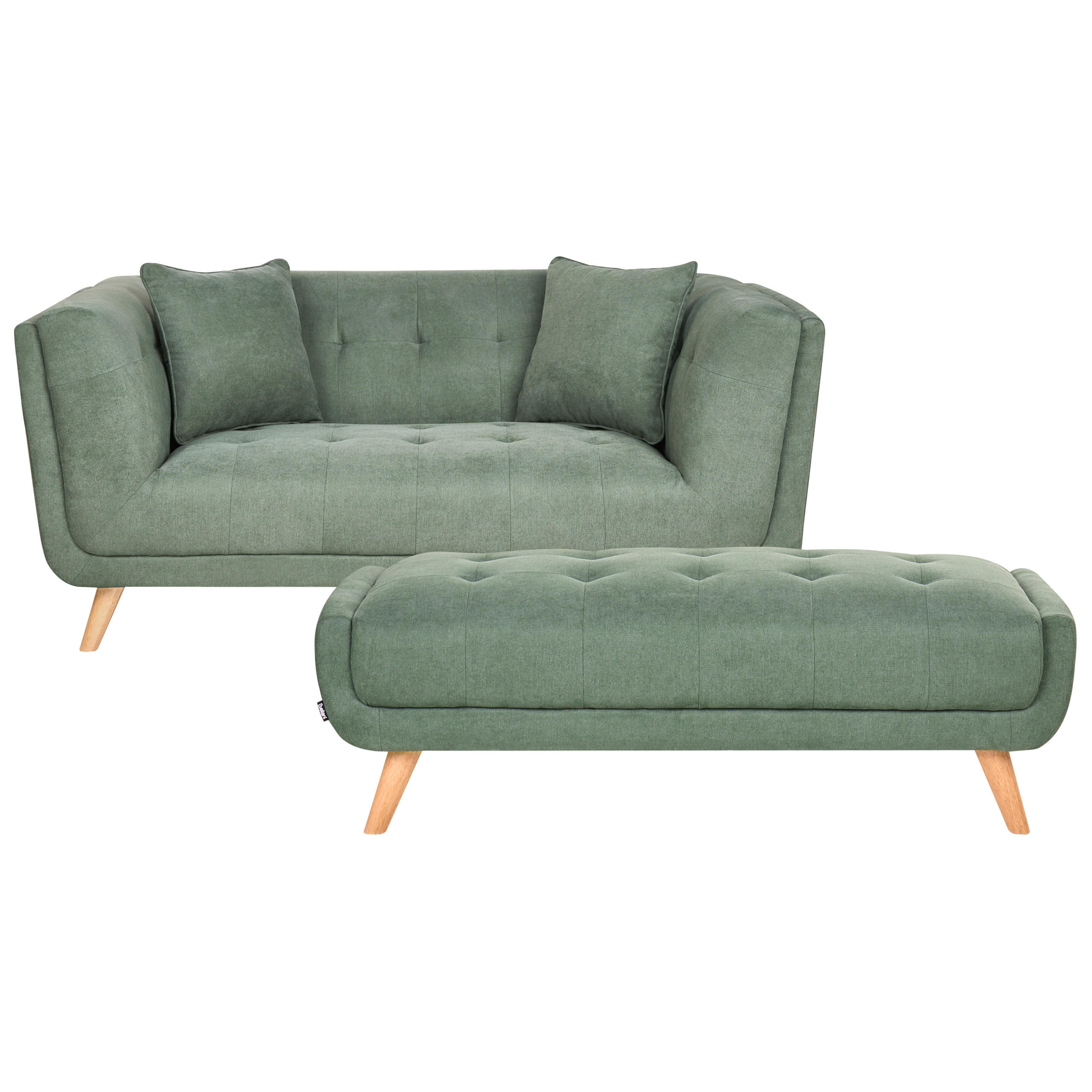2-SITZER-SOFA Stoff Grün mit Ottomane Habo - Hellbraun, Textil (176/78/72cm) - Beliani