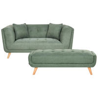 2-SITZER-SOFA Stoff Grün mit Ottomane Habo - Hellbraun, Textil (176/78/72cm) - Beliani