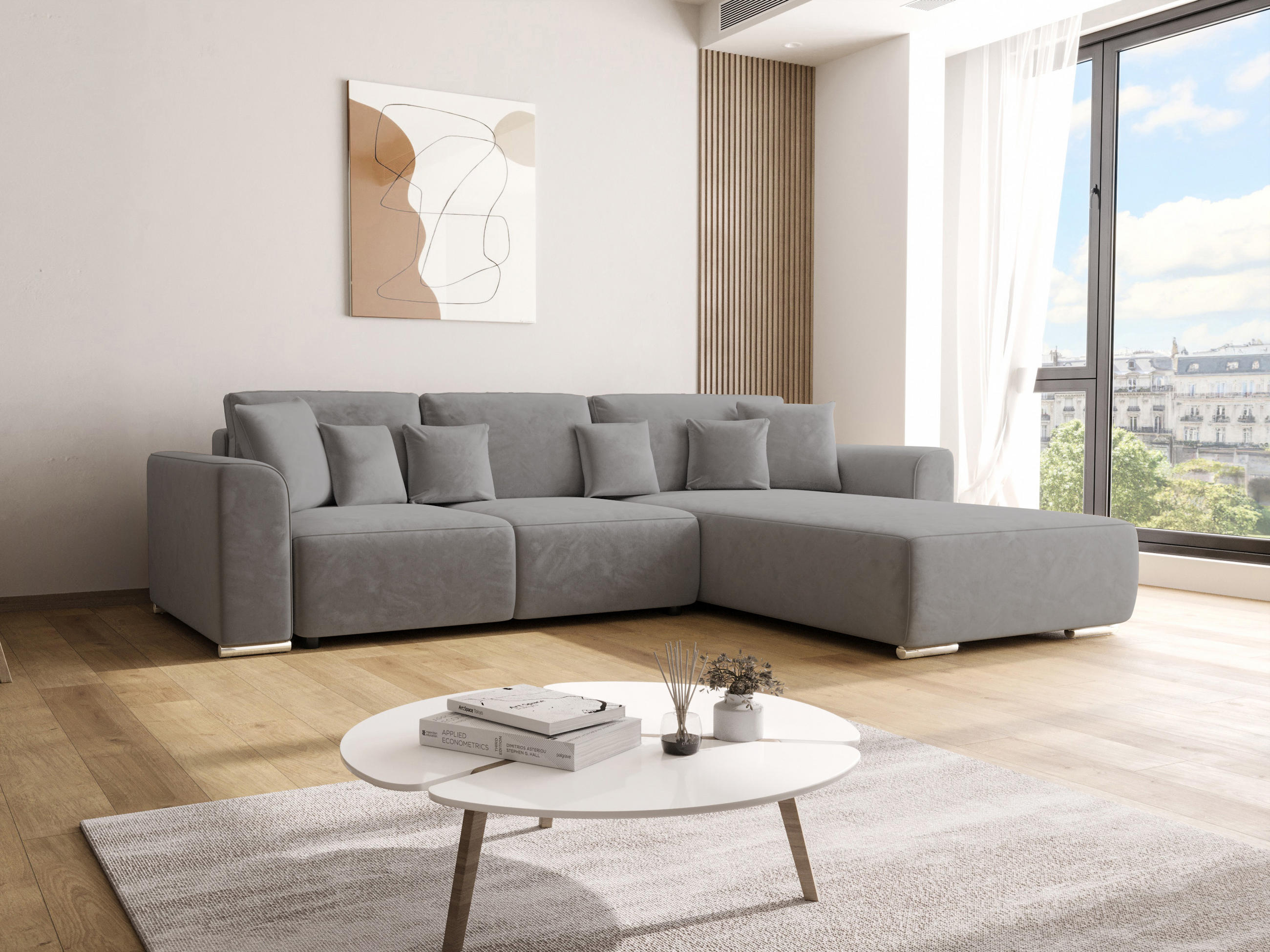ECKSOFA GUSTO L Monolith 85 Rechts mit Schlaffunktion - Dunkelgrau, Textil (279/193cm) - Bedante