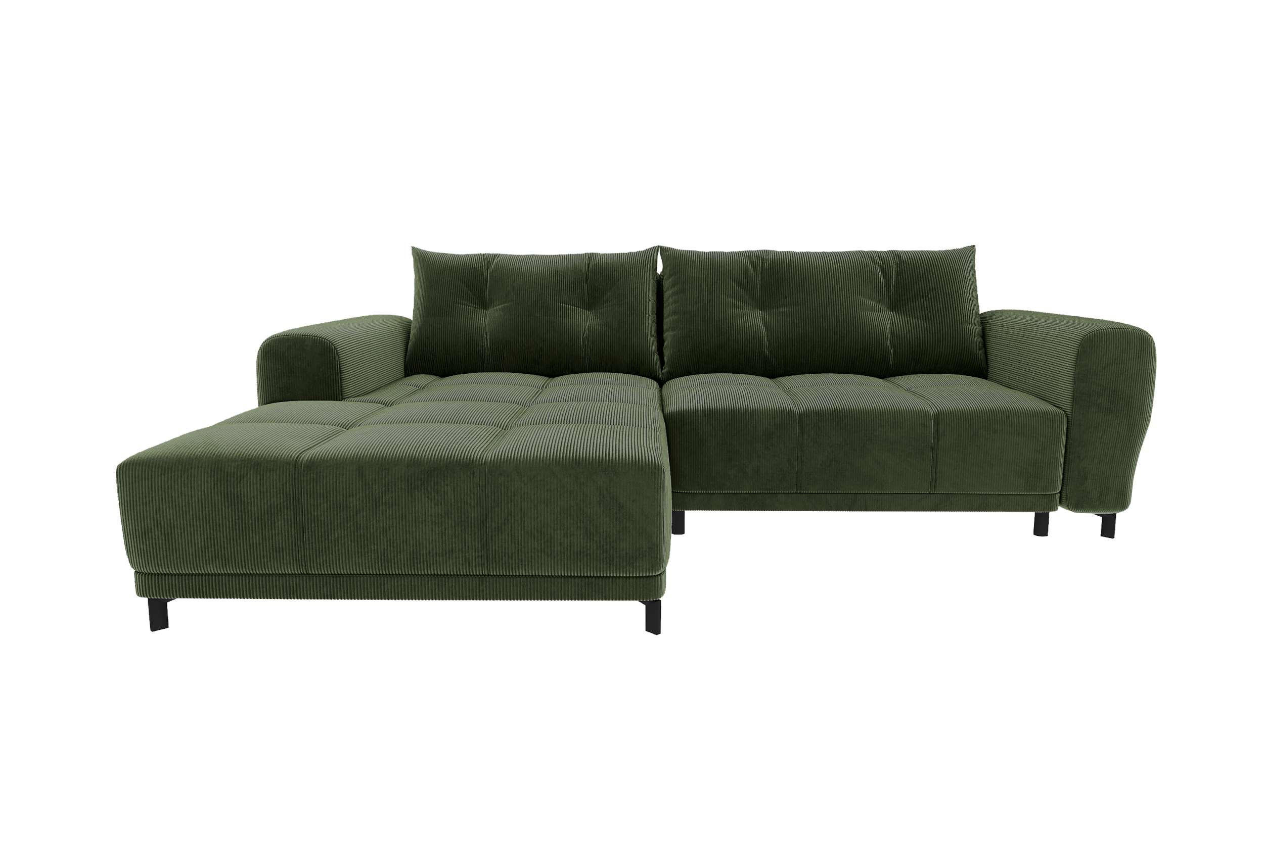 ECKSOFA Massimo Cordstoff Olivgrün inkl. Schlaffunktion Links - Schwarz/Olivgrün, Textil/Metall (246/177cm) - 99rooms