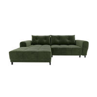 ECKSOFA Massimo Cordstoff Olivgrün inkl. Schlaffunktion Links - Schwarz/Olivgrün, Textil/Metall (246/177cm) - 99rooms