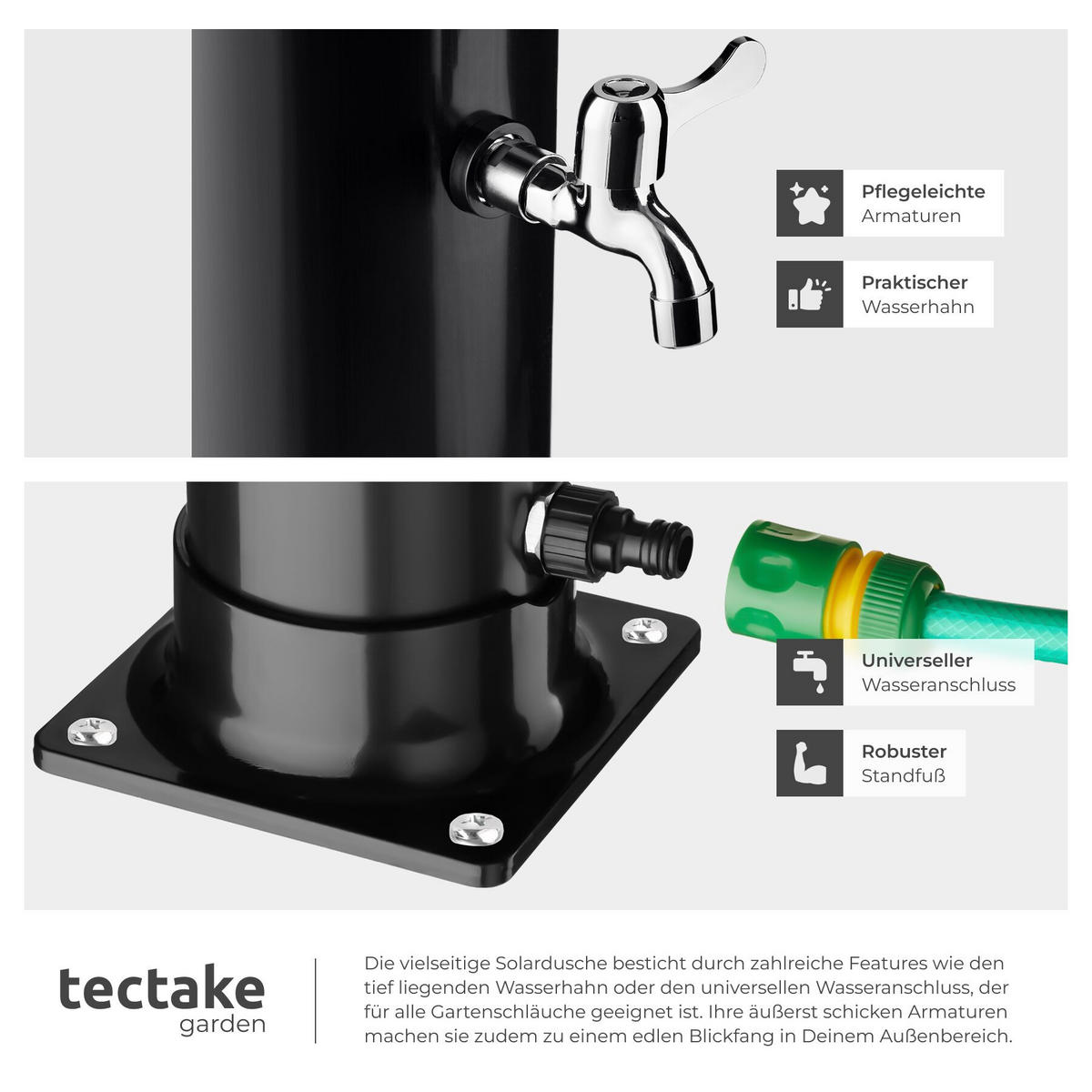 SOLARDUSCHE Orinoco, extra Wasserhahn, inklusive Schutzhülle, schwarz - Schwarz, Kunststoff (19.5/222/47cm) - tectake