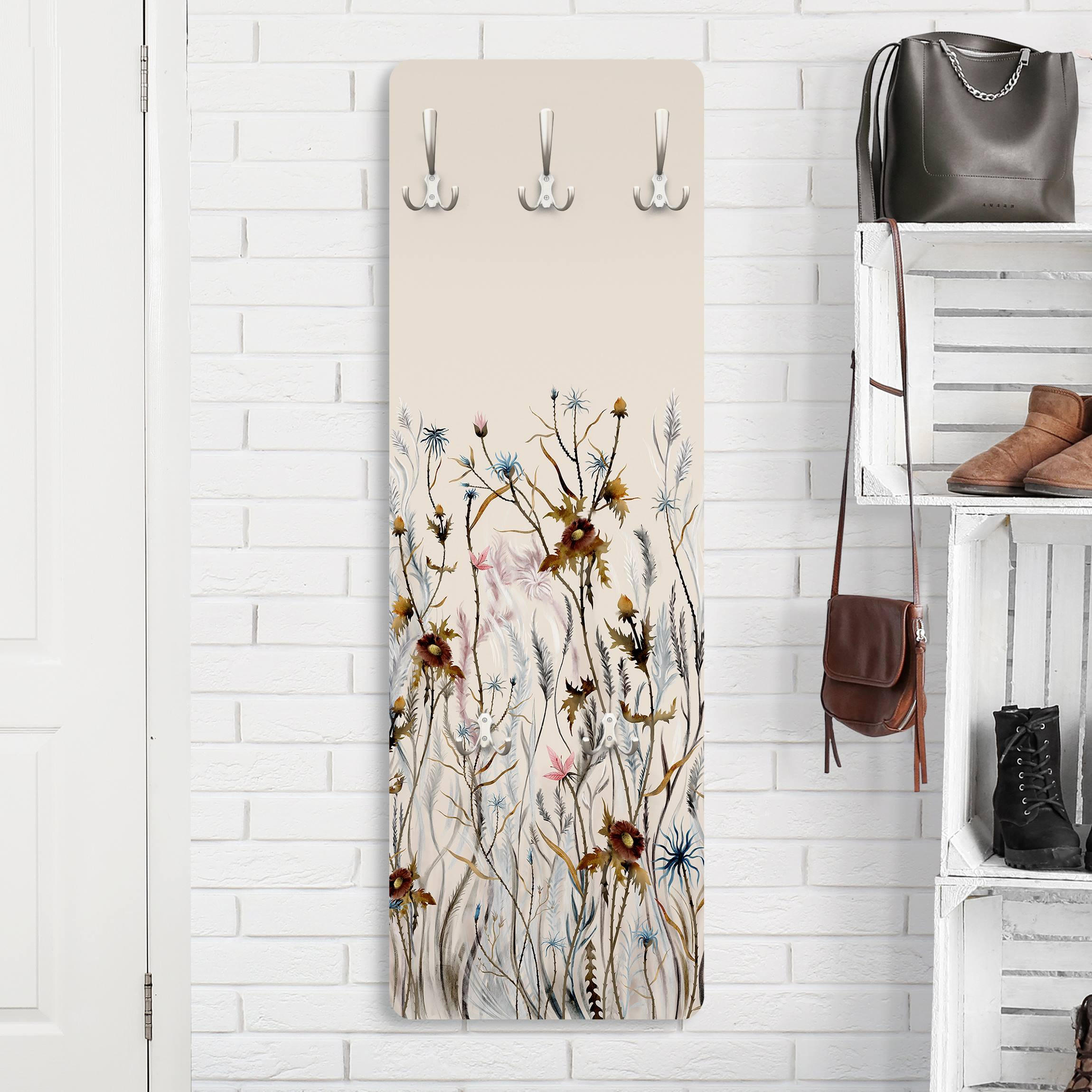 WANDGARDEROBE - Wilde Trockenblumenwiese 34/105 cm - Beige, Holzwerkstoff (34/105/1.6cm) - Bilderwelten