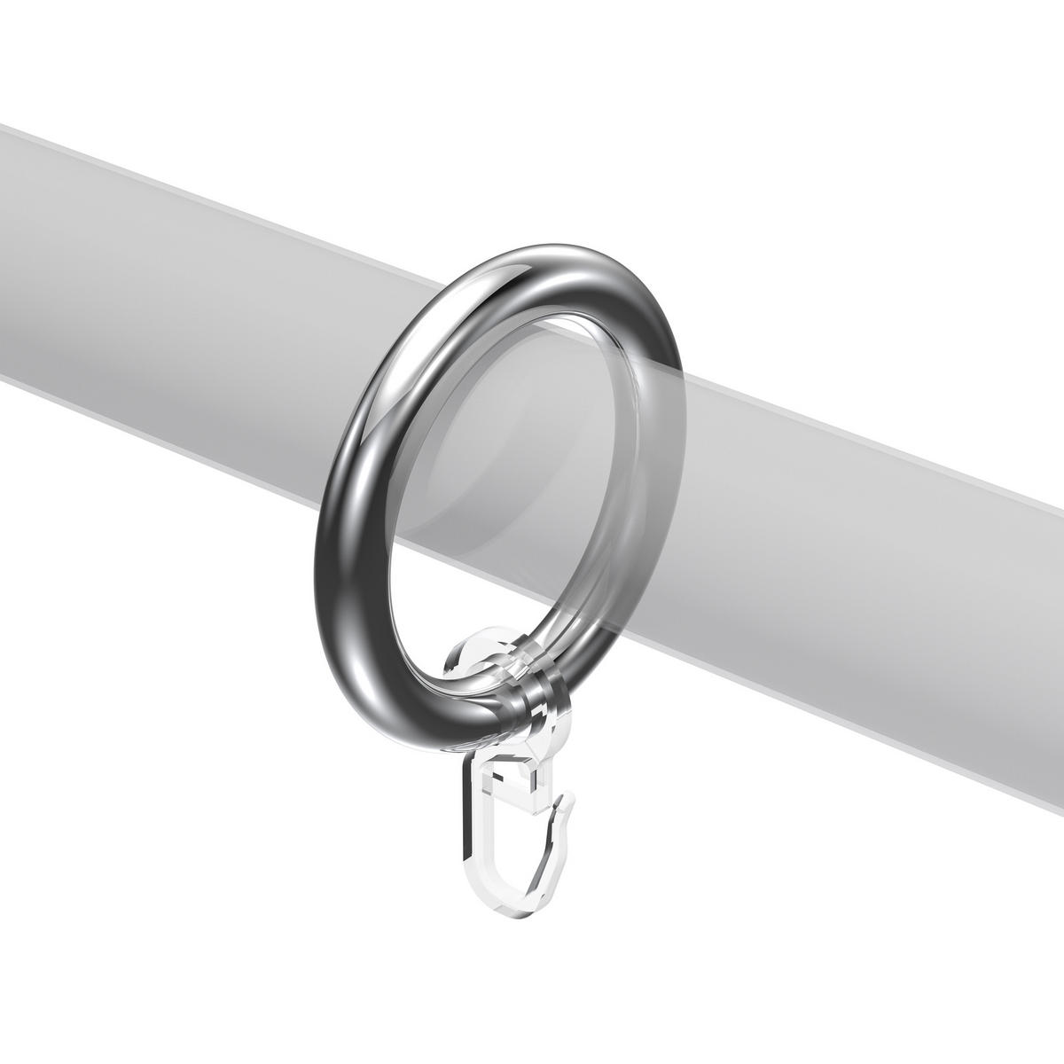 RUNDRINGE MIT FALTENHAKEN FÜR GARDINENSTANGEN 28 mm Ø, Chrom, Packung 10 Stück - Chromfarben, Kunststoff (28cm) - INTERDECO