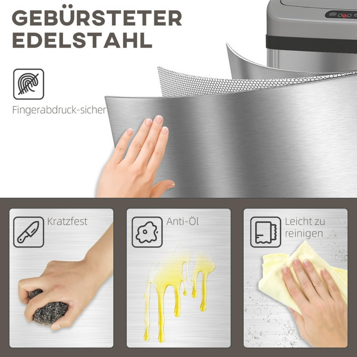 ABFALLEIMER - Silberfarben, Metall (25/69/33cm)