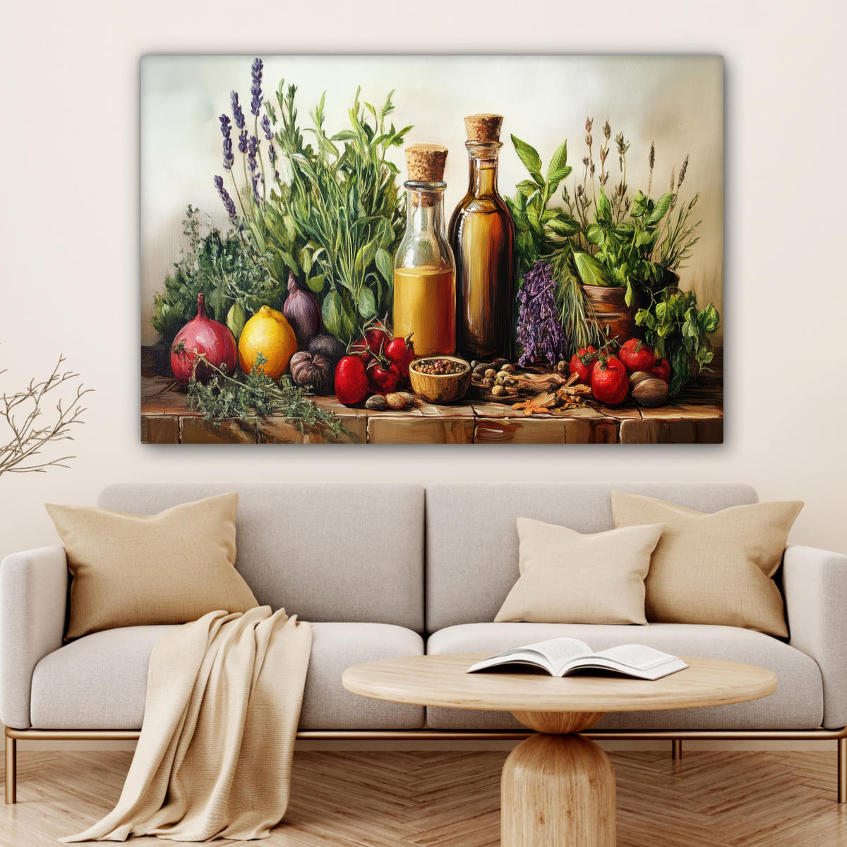 LEINWANDBILD Stilleben - Kräuter - Gewürze - Früchte - Farbenfroh XXL 150x100 cm - Grün, Textil (150/100cm) - MuchoWow