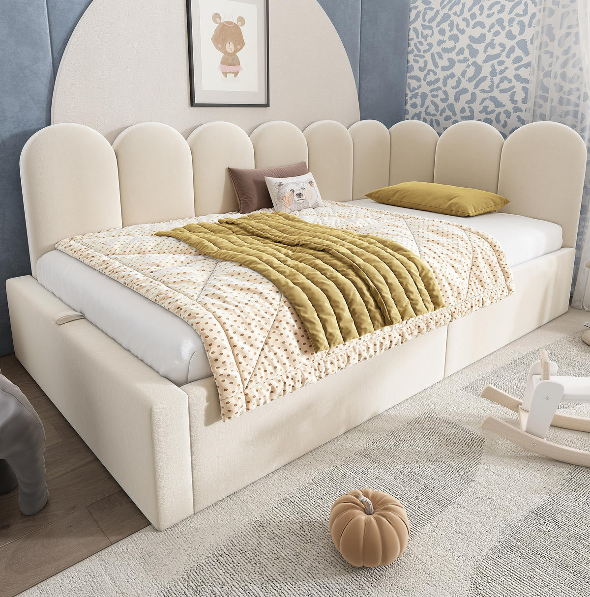 KINDERBETT Polsterbett 90/190 cm aus Samt mit hydraulischem Stauraum Beige - Beige, Textil (90/190cm) - Modenvie