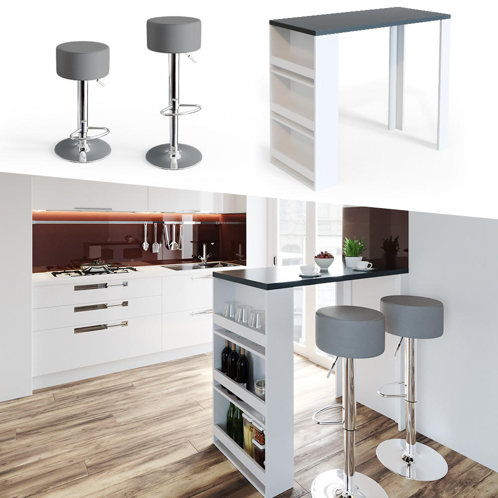 BARTISCH Weiß 57 x 117 cm mit 3 Fächern - Anthrazit/Weiß, Holzwerkstoff (57/106/117cm) - Vicco