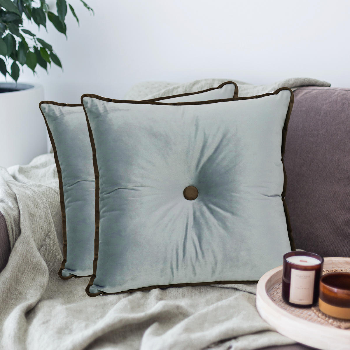 DEKOKISSEN Quadratische Samt 50*50cm - Grau, Textil (50/50cm) - Vercart