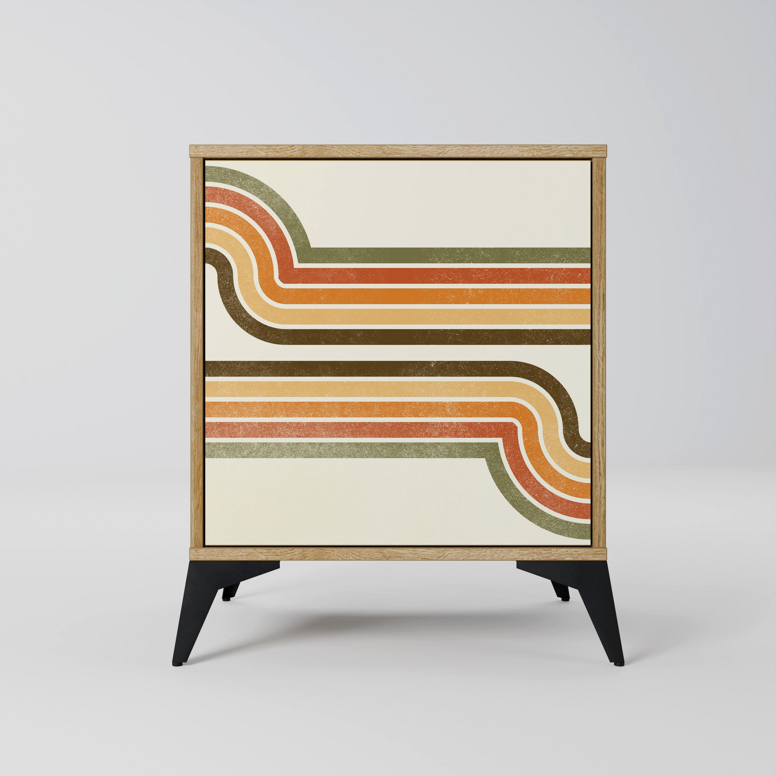 SIDEBOARD EXCEPTIONAL STREAM, Eichefarben, 57,5x42x70,5 cm, Schwarze Metall-Sternfüße - Eichefarben/Multicolor, Holzwerkstoff/Metall (57.5/70.5/42cm) - SpaceRebels