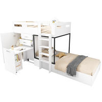 ETAGENBETT 90/200 cm in Weiß/Schwarz mit ausziehbarem Schreibtisch und Kleiderschrank - Weiß, Holzwerkstoff (90/200cm) - Flora Grace
