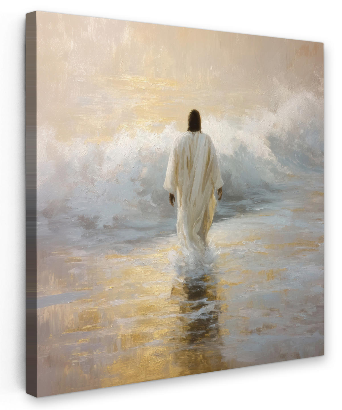 LEINWANDBILD Gemälde - Welle - Jesus - Abstrakt Wandbild Wohnzimmer 50x50 cm - Goldfarben, Textil (50/50cm) - MuchoWow