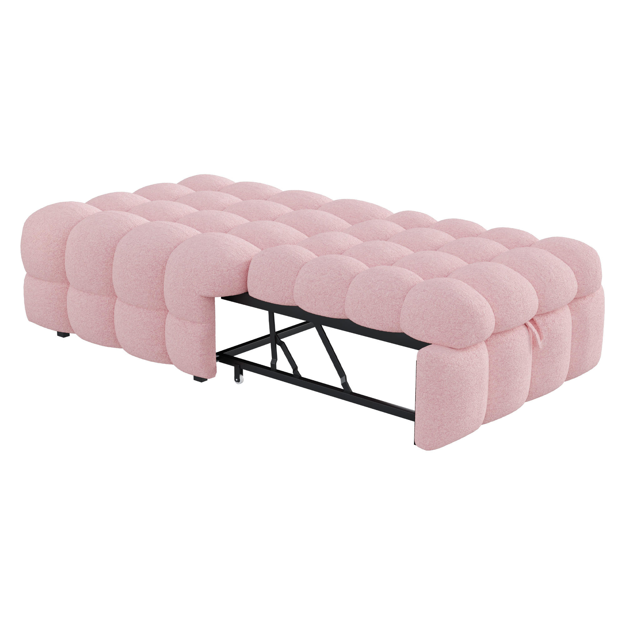 SCHLAFSOFA 183/76/42 cm Rosa 2-in-1 Schlafsofa aus Teddy-Stoff mit Fußhocker - Rosa, Textil (76/42/183cm) - OKWISH