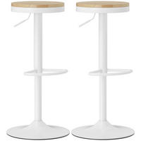 BARHOCKER SET 2 TLG. aus Gummibaumholz Stahl Weiß - Naturfarben/Weiß, Holz/Metall (38.5/80/38.5cm) - HOMCOM