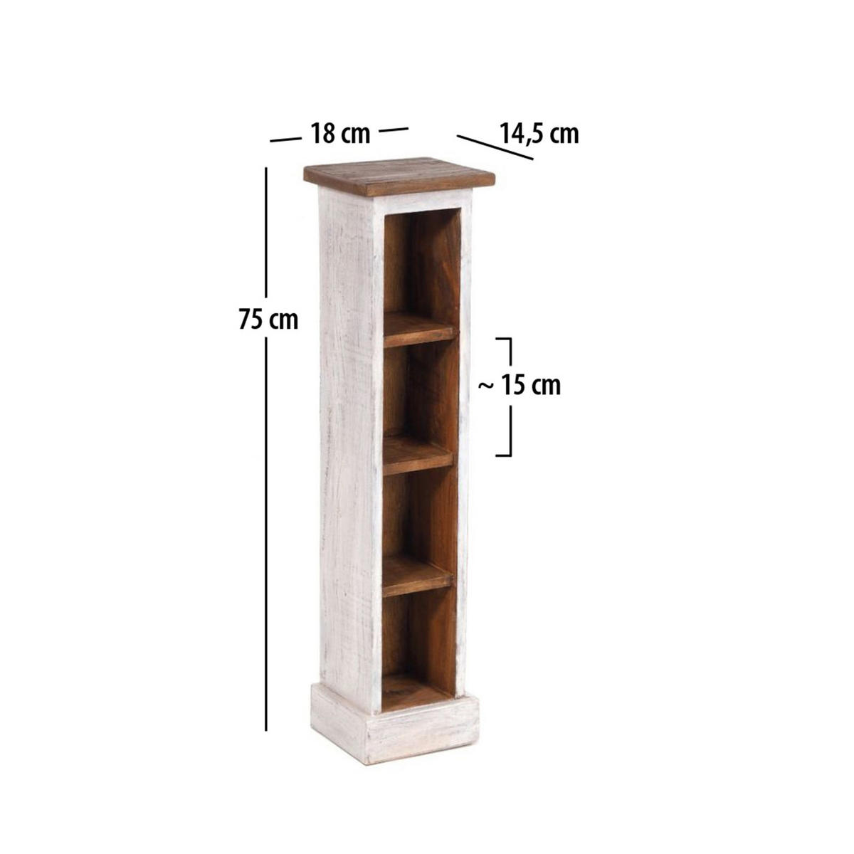 CD REGAL TOWER Mahagoni Massivholz, 4 Fächer 05 weiß-natur - Multicolor, Holz (18/75/14.5cm) - DESIGN DELIGHTS