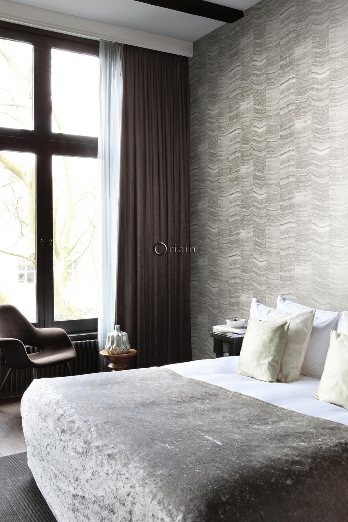 TAPETE Zick-Zack-Mamorstreifen 53 cm x 10.05 m - Grau, Papier (53/1000cm) - Origin Wallcoverings