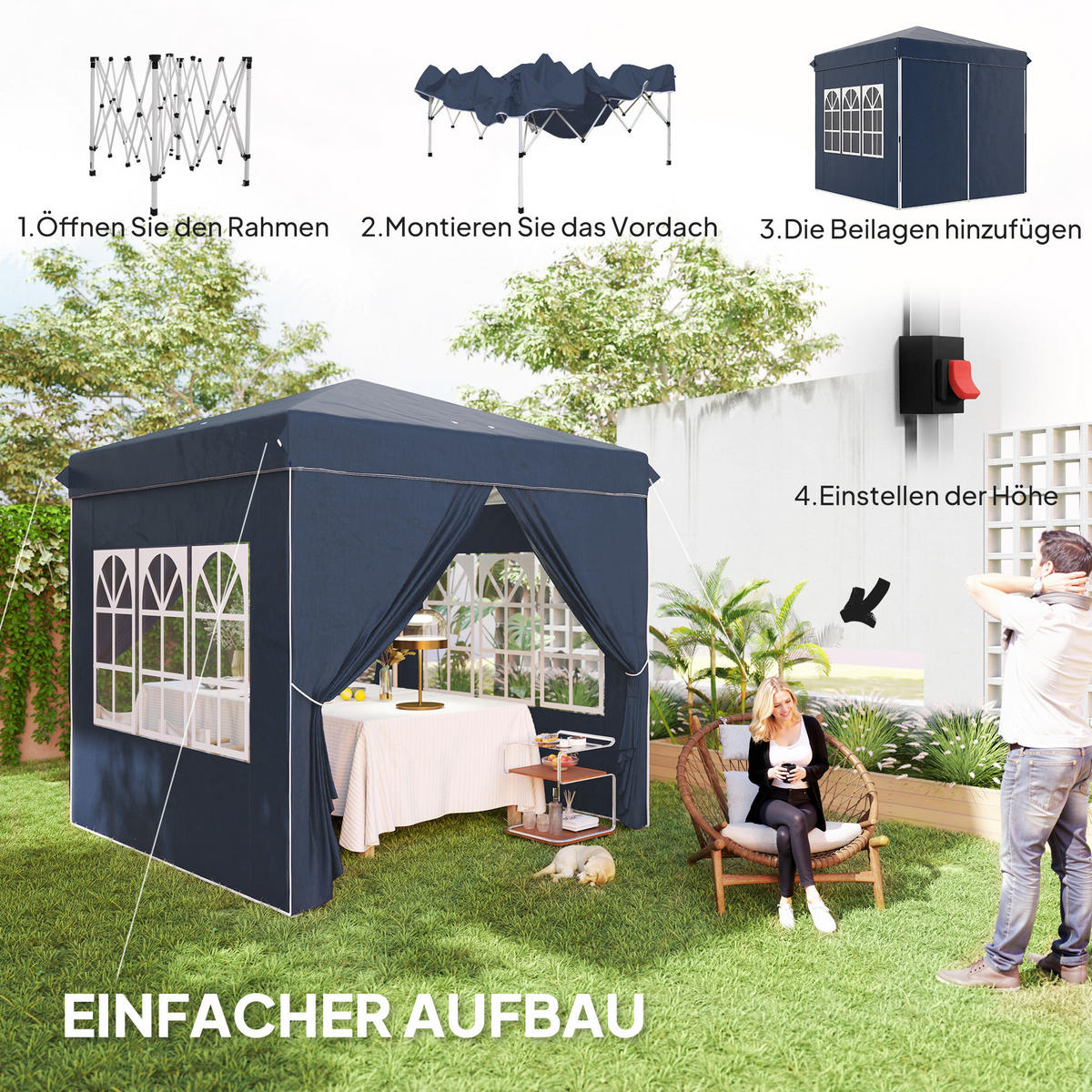 PAVILLONS aus Polyester 248x248x270 cm in Blau mit Pop-up-Mechanismus - Blau, Textil (248/270/248cm) - Modfu