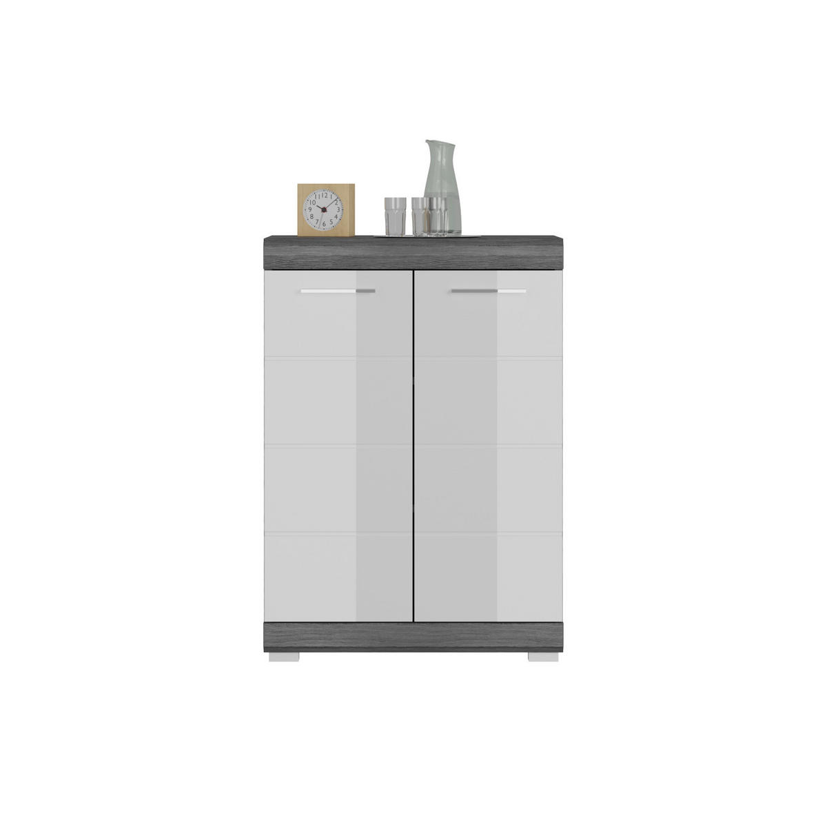 KOMMODE Vento (B/H/T: ca. 60/85/37 cm) in Rauchsilber Nachbildung/weiß hochglanz - Silbereichenfarben, Holzwerkstoff (60/85/37cm)