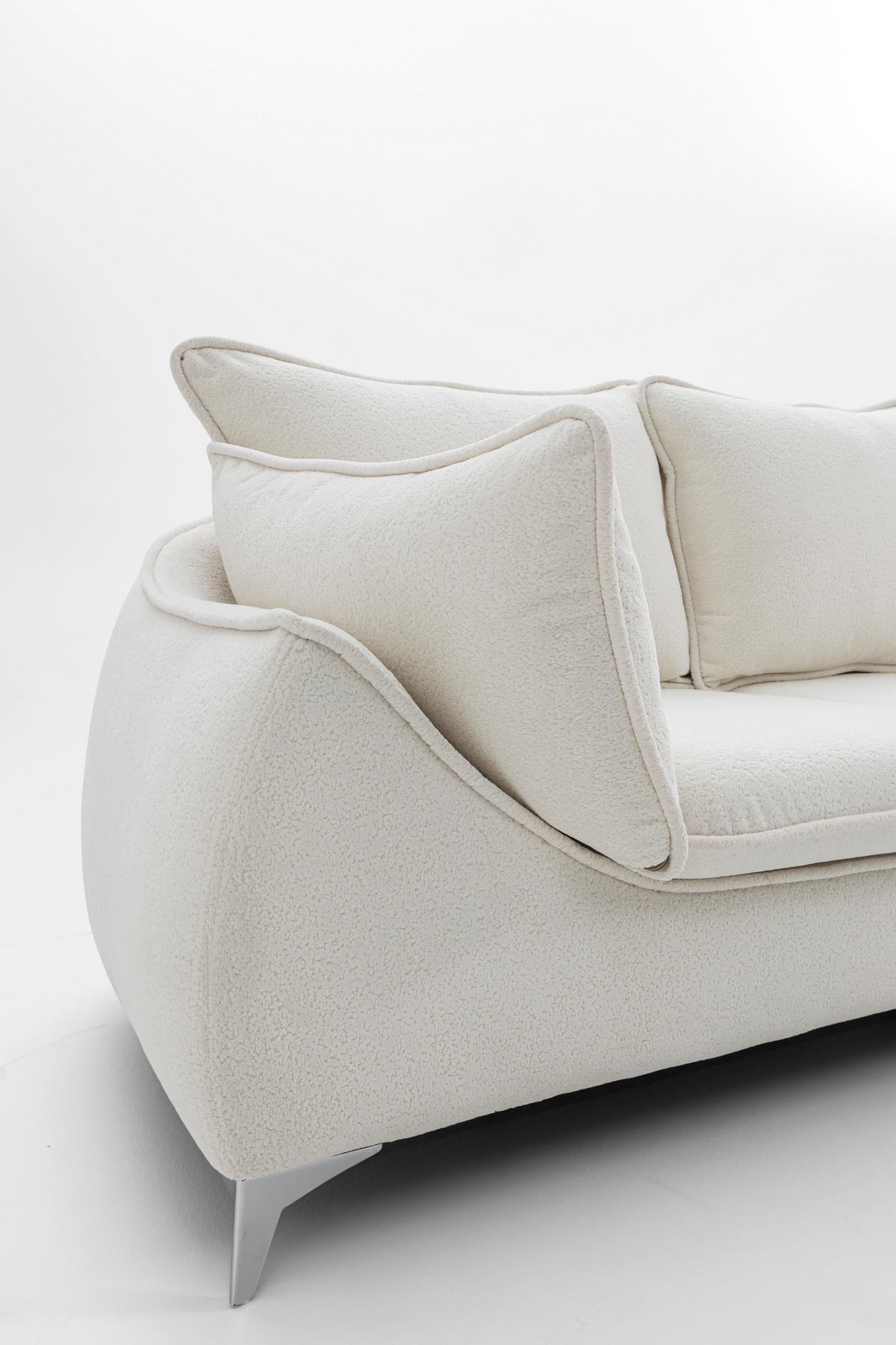 3-SITZER Sofa MELANI 252 cm Velours Creme - Chromfarben/Creme, Holz/Textil (252/90/88cm) - Muffo