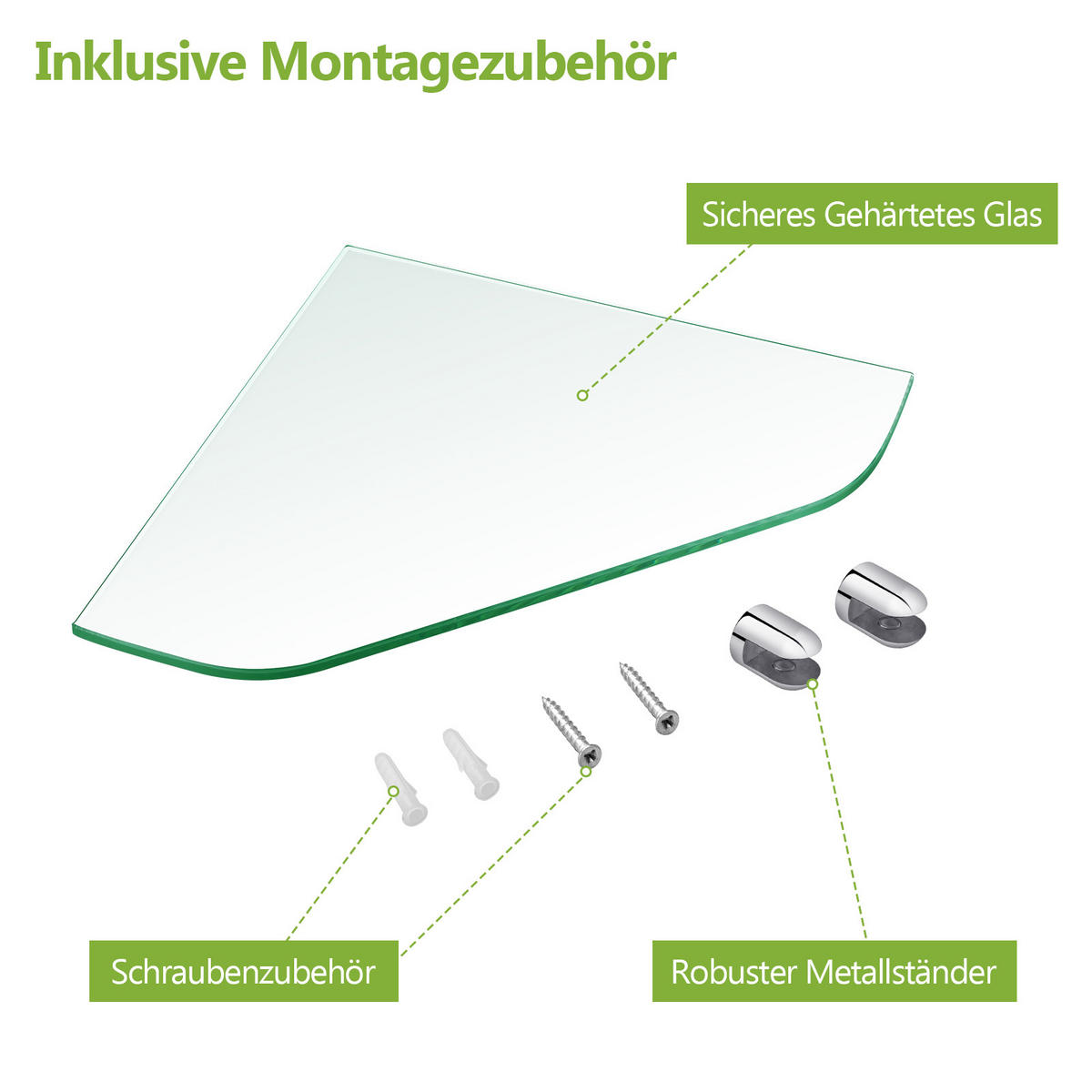 GLASABLAGE 23/23 cm Eckablage für Badezimmer Glas Transparent Chrom 3-tlg. - Transparent, Glas (23/0.6/23cm) - S'AFIELINA
