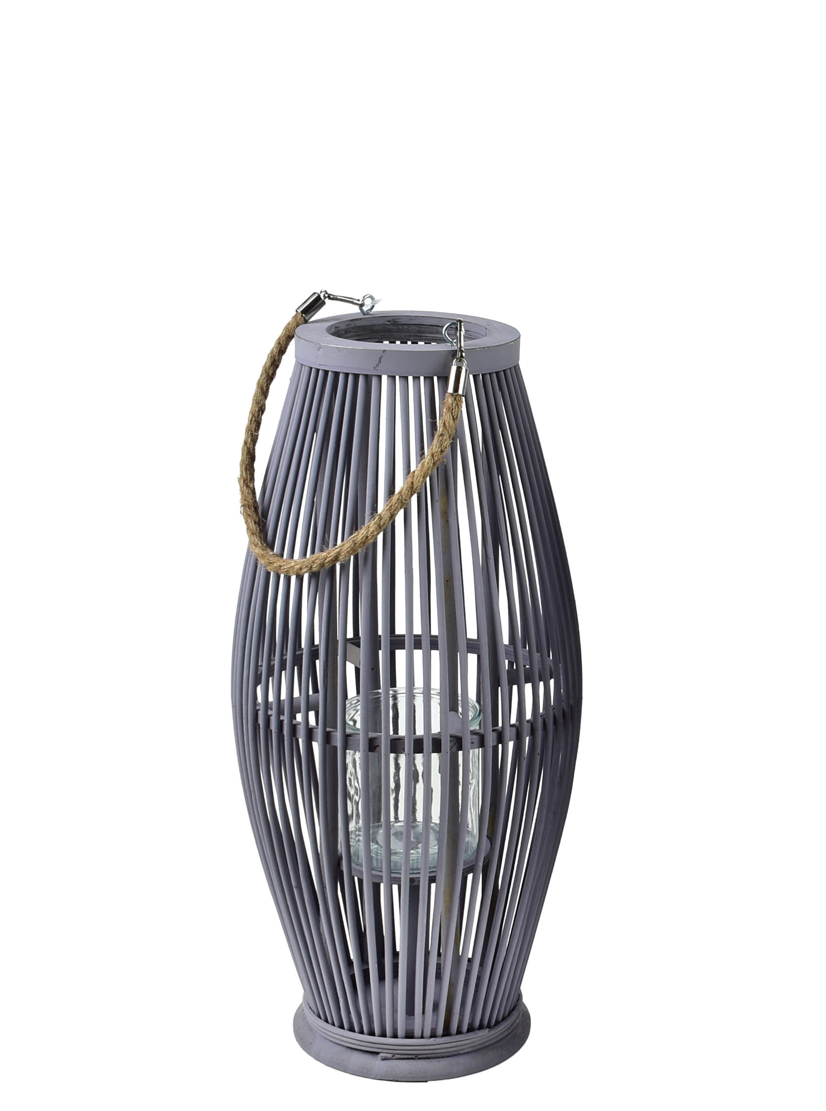 LATERNE Lucie grau 24/24/74 cm Korbgeflecht - Grau, Holz (24/74/24cm) - Mondex