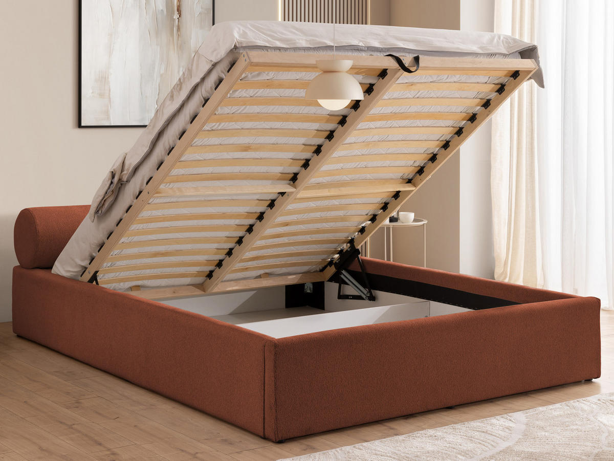 POLSTERBETT 180/200 cm Josy im Designer-Look mit Bettkasten und Lattenrost aus Terrakotta Chenille-Stoff - Terra cotta/Schwarz, Holz/Kunststoff (180/200cm) - S-Style Möbel